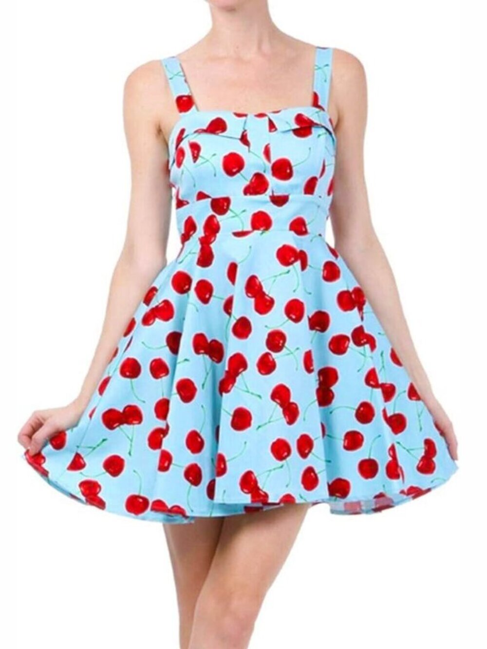 EUC IXIA for Modcloth Aqua Cherry Fit and Flare Swing Dress Size Medium